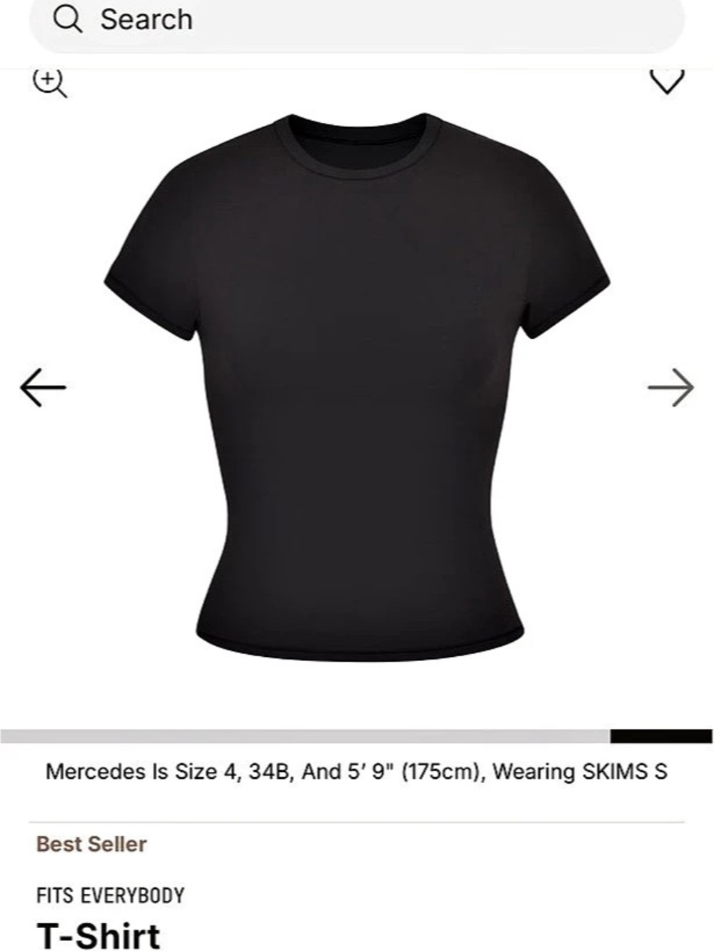 SKIMS Fits Everybody T-Shirt Short Sleeve in Black Size Small Like New